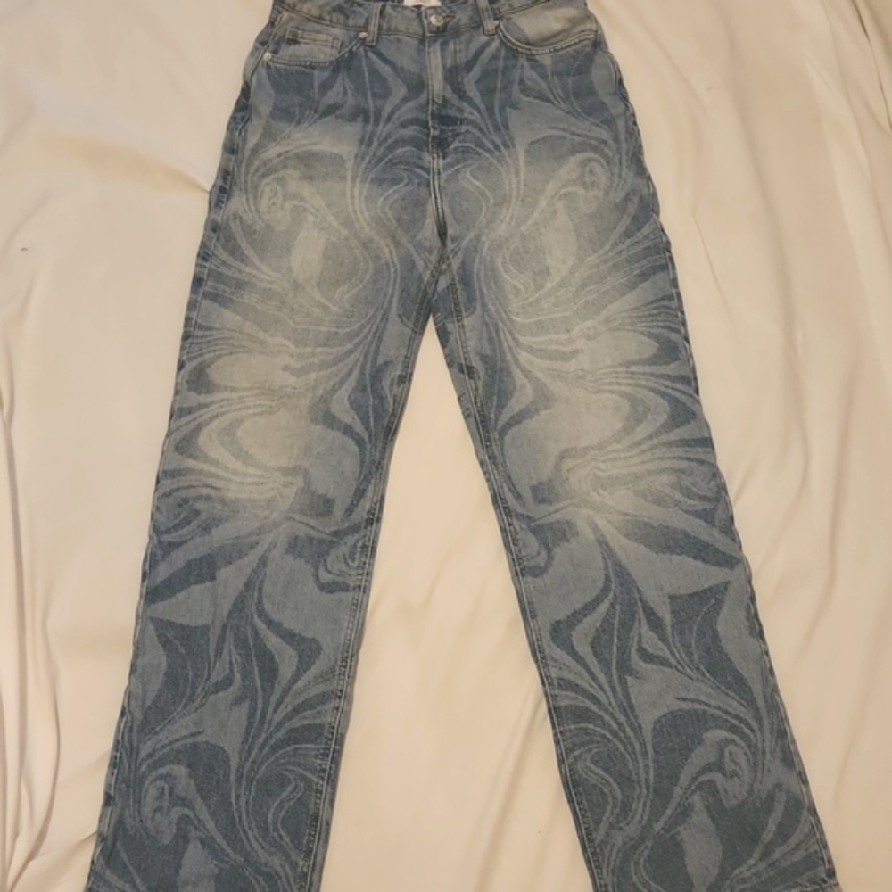 Forever 21, Waist Size 27, Blue Patterned Straight Leg Jeans